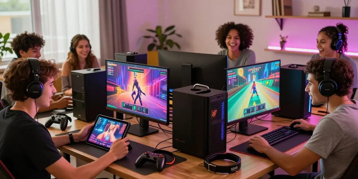 Engaged players enjoying game sex on various devices, showcasing the fun of adult gaming.