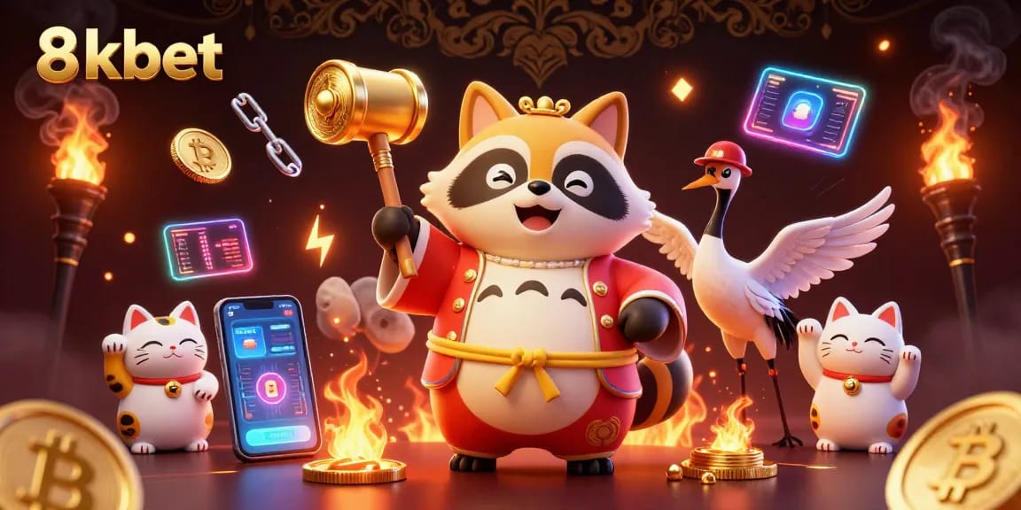 Experience exciting wins at 8xbet with vibrant casino characters and crypto elements in an engaging scene.