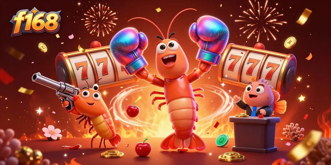 Experience the excitement of f168 slots in a vibrant casino scene with animated characters.