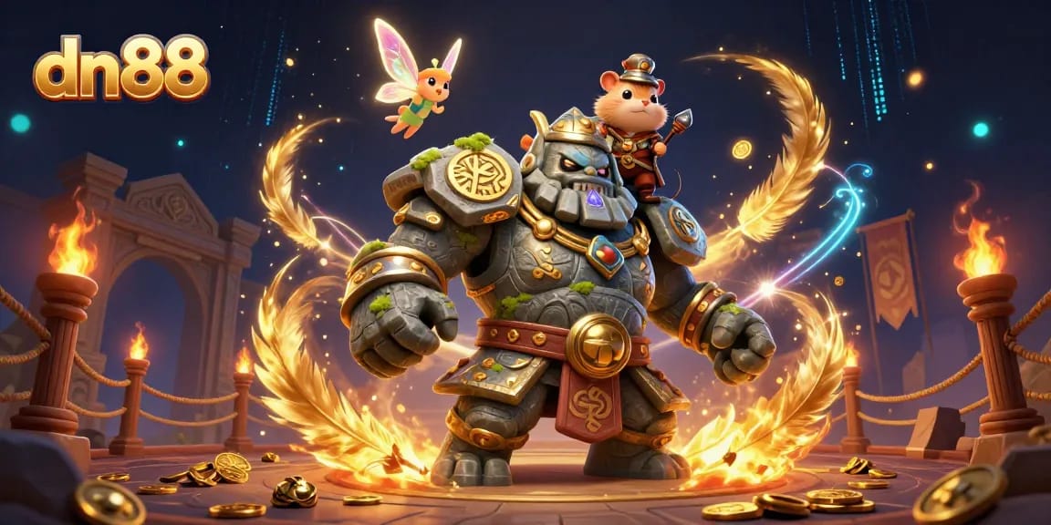 Engage in thrilling gaming action with dn88's animated characters in a magical casino setting.