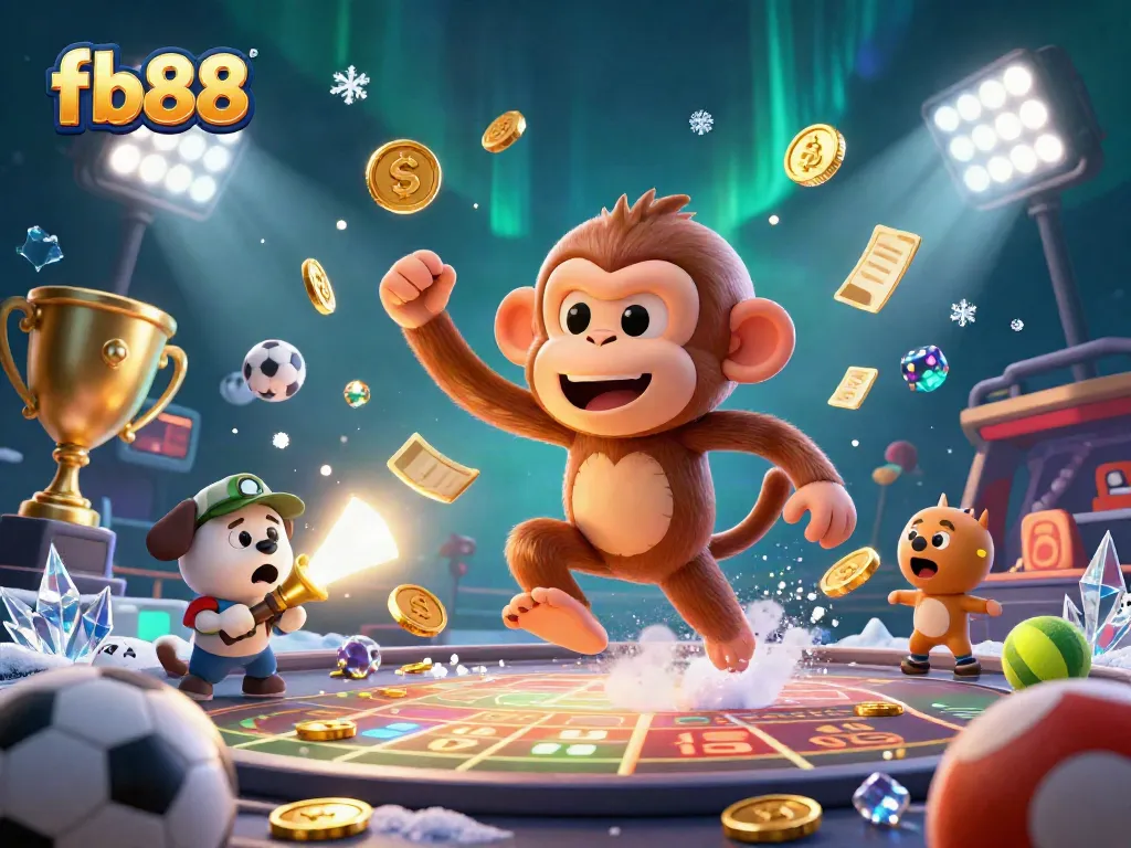 Engage in thrilling sports betting excitement at fb88 with a poltergeist monkey and ghost-hunter puppy in a lively scene.