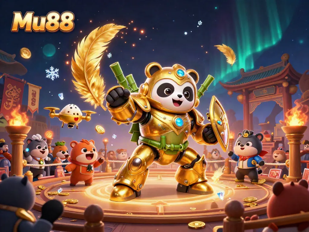 Engage in exciting gameplay at Mu88 with a golden panda in a dynamic casino arena.