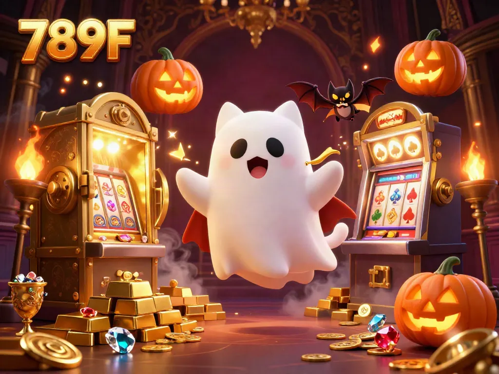 Engage with the thrilling world of 789F casino featuring ghostly characters, glowing treasures, and vibrant gaming elements.