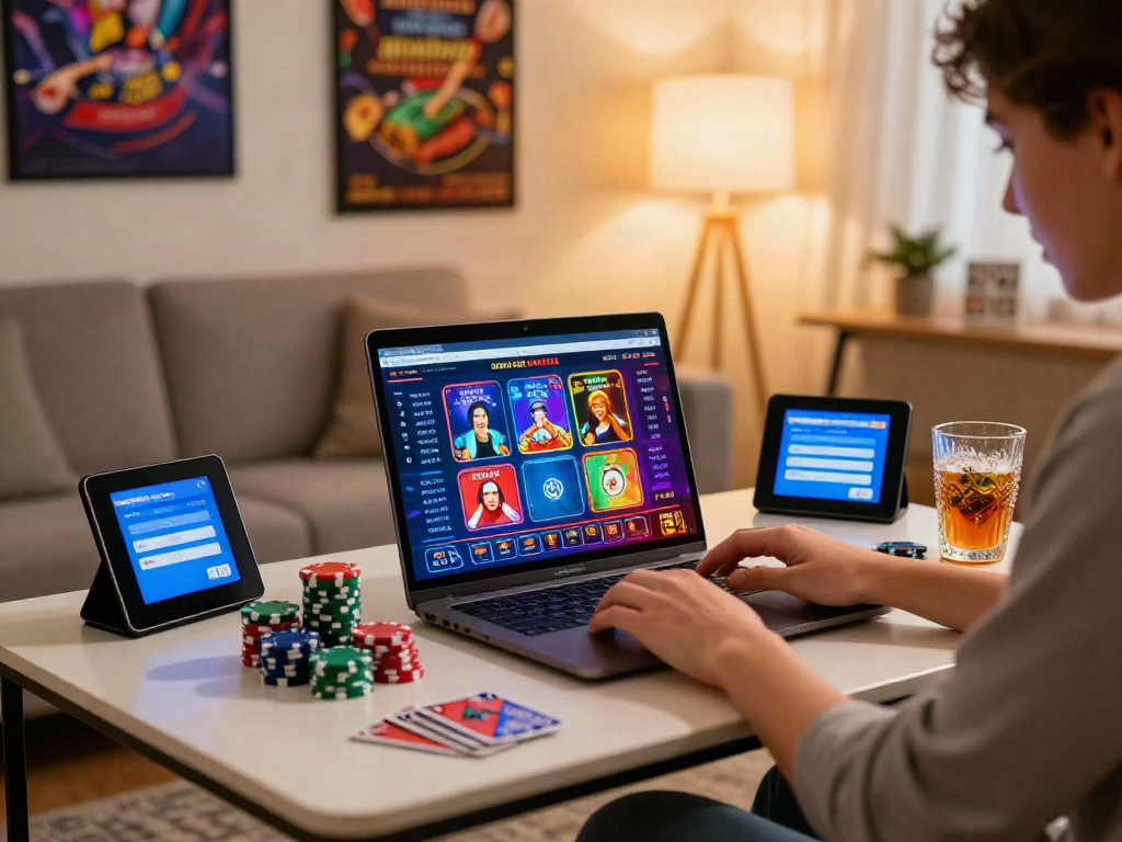 Engaging online credit card casinos gaming scene in a cozy home.