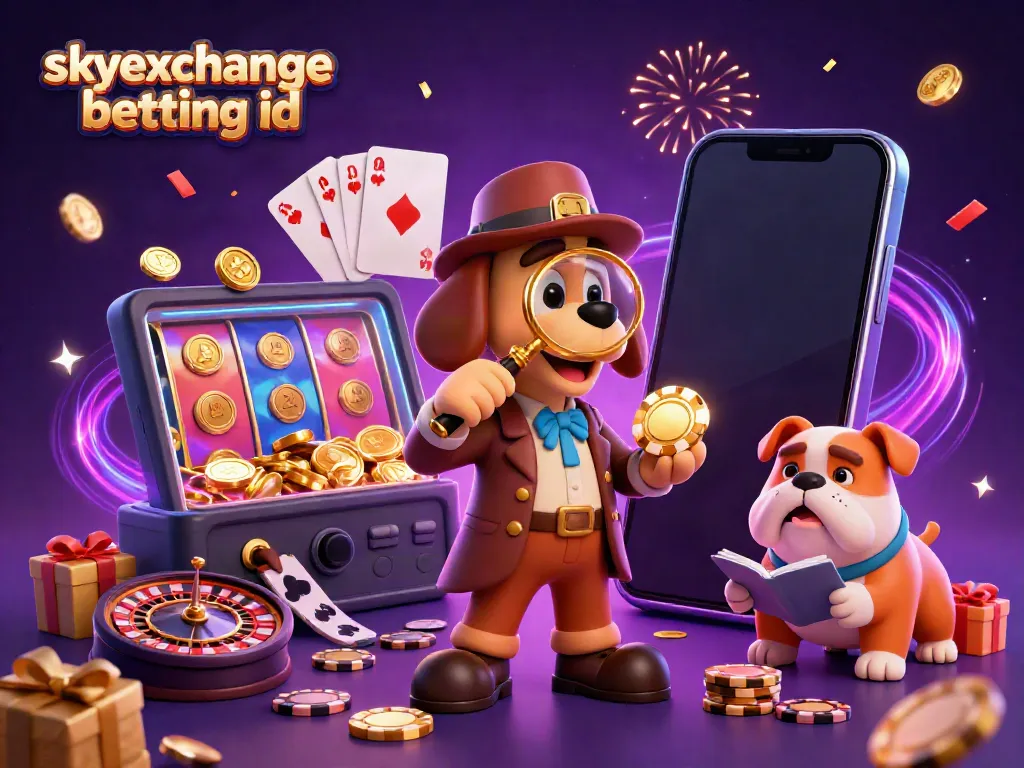 Engage with the skyexchange betting id as 3D characters uncover treasures in vibrant casino-themed illustration.