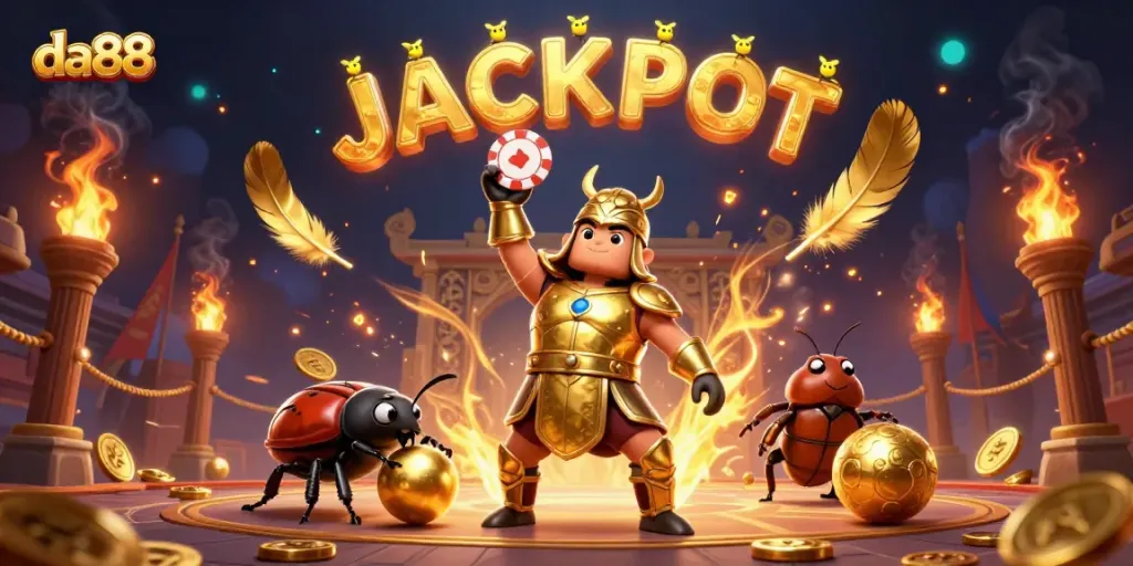 Engage with da88, experiencing a thrilling victory with a golden poker chip in a vibrant casino scene.