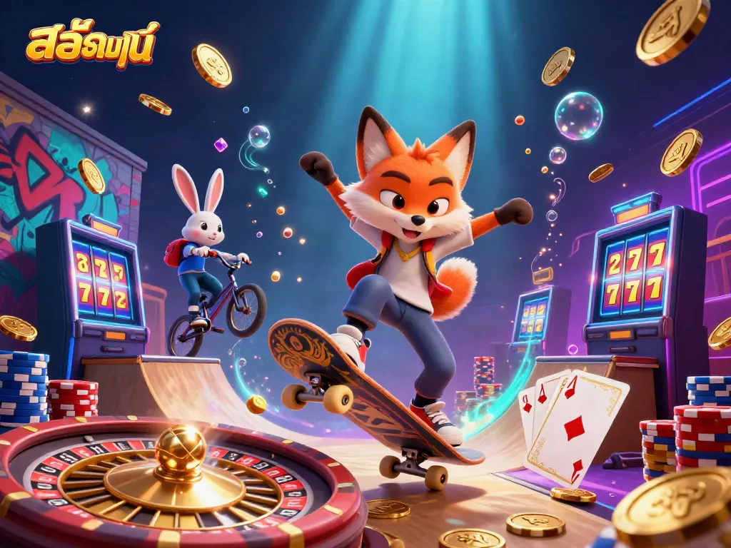 Engage with exciting สล็อตออนไลน์ action featuring cartoon characters amidst casino elements.