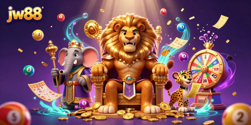 Experience the thrill of jw88 with vibrant lottery balls and dynamic casino elements in a captivating scene.