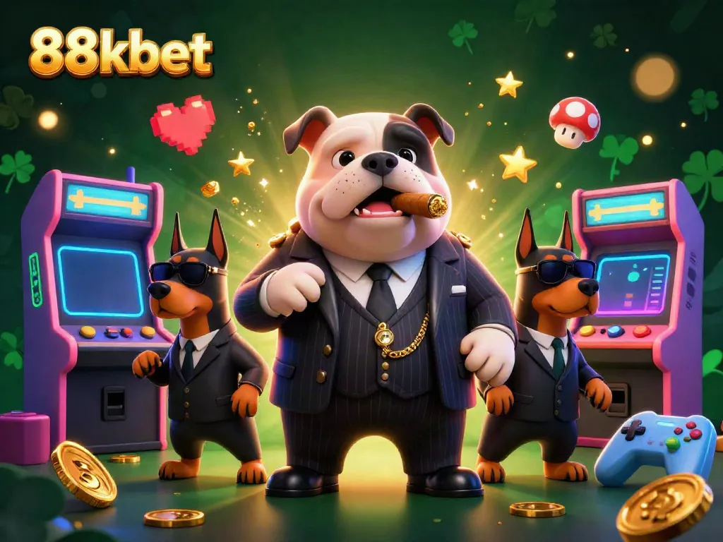 Engage in gaming excitement with 88kbet as cartoon characters celebrate luck in a casino-themed scene.