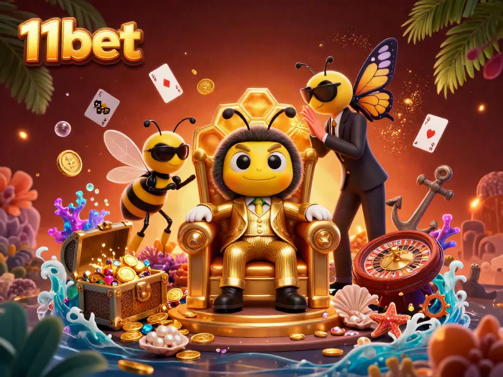 Experience thrilling moments at 11bet with vibrant 3D casino characters and gambling elements.