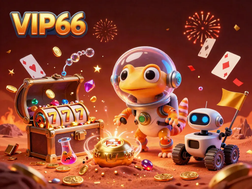Experience the vibrant world of VIP66 casino with a fun Martian theme and animated elements.