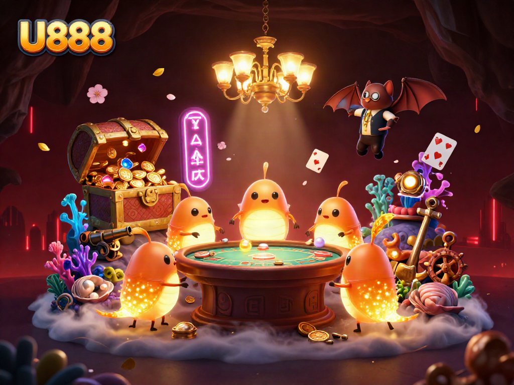 Engage in thrilling gameplay at U888, where glowworms light up the vibrant casino atmosphere.