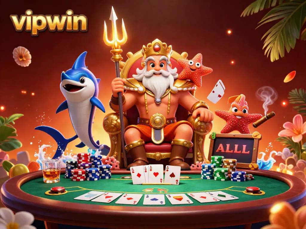 Play poker with vipwin while enjoying a vibrant underwater casino setting.