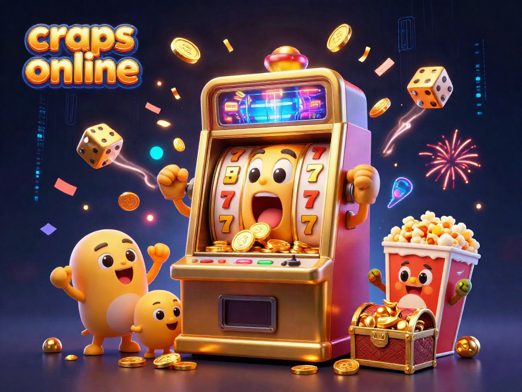 Experience craps online excitement with animated characters celebrating wins and overflowing coins.