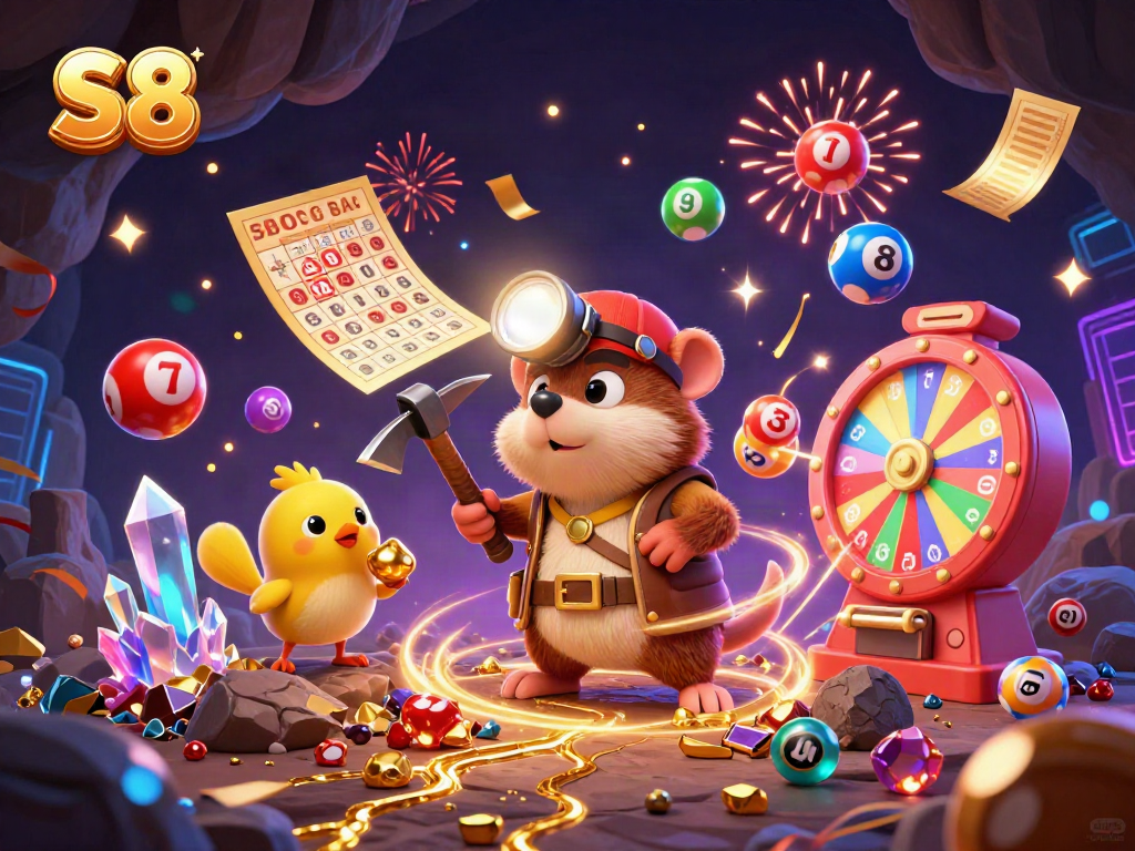 Experience the excitement of S8 with a vibrant scene featuring a treasure hunter and lottery elements.