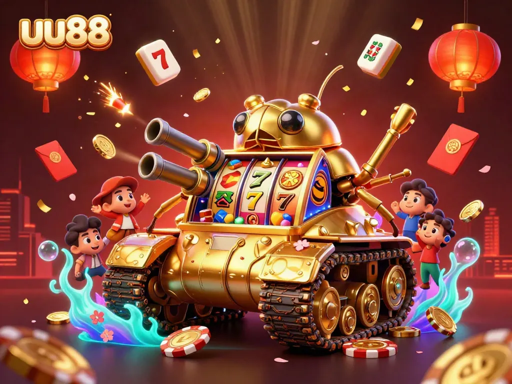 Experience thrilling gameplay at uu88, where a golden beetle tank reveals a miniature casino filled with excitement.