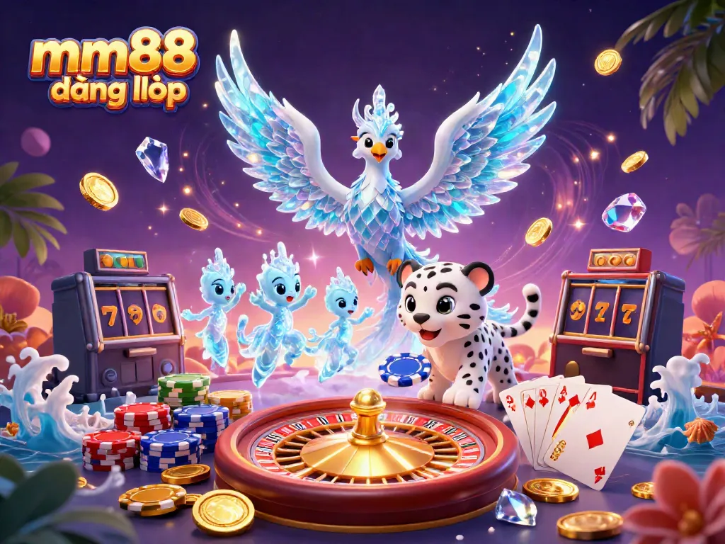 Experience the vibrant world of mm88 đăng nhập with animated ice phoenix and captivating casino elements.
