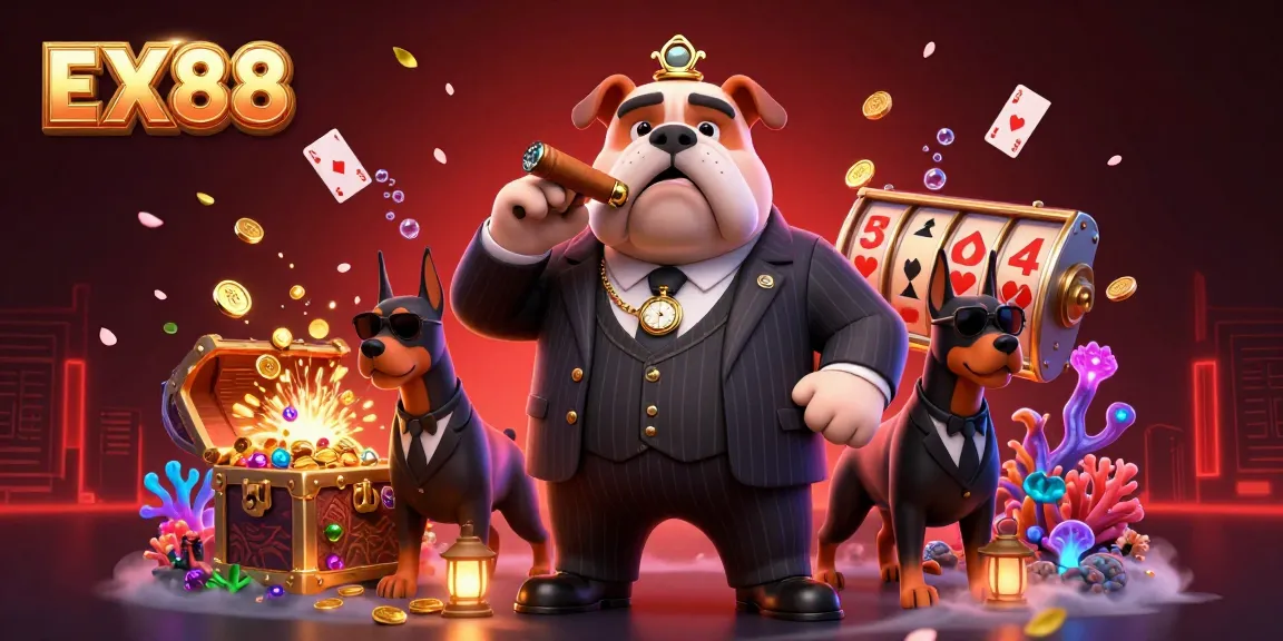 Engage in thrilling EX 88 casino games with an animated mafia scene, showcasing opulent elements and exciting gameplay.
