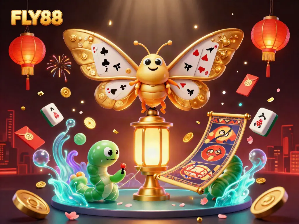 Experience thrilling gaming with FLY88 in a vibrant, illustrative casino scene packed with action.