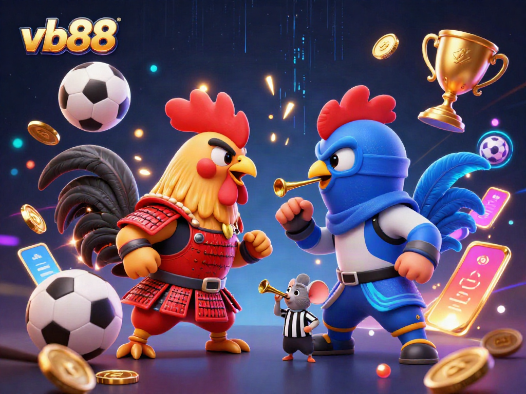 Engage with vb88 through dynamic cartoon roosters and gambling action in an electrifying standoff.