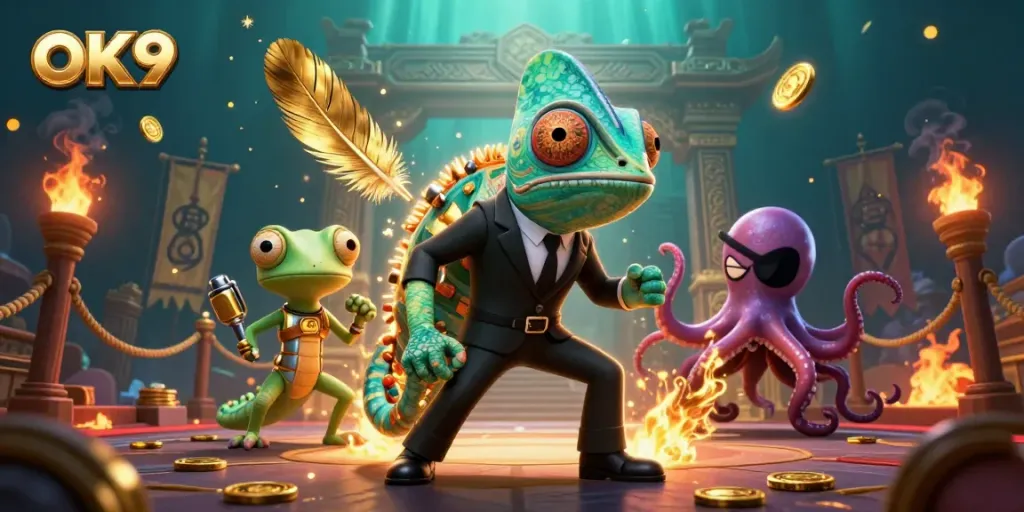 Experience the thrilling atmosphere of OK9's casino universe with secret agents and gambling excitement.