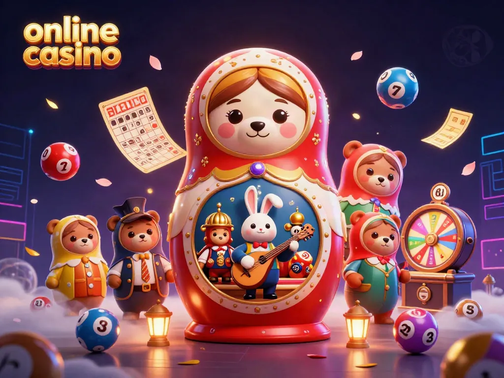 Experience vibrant online casino fun with a whimsical bear and rabbits in this dynamic 3D illustration.