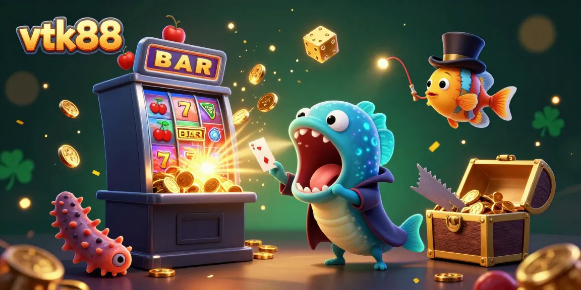 Experience thrilling casino action with vtk88's vibrant 3D illustration showcasing a playful gambling scene.