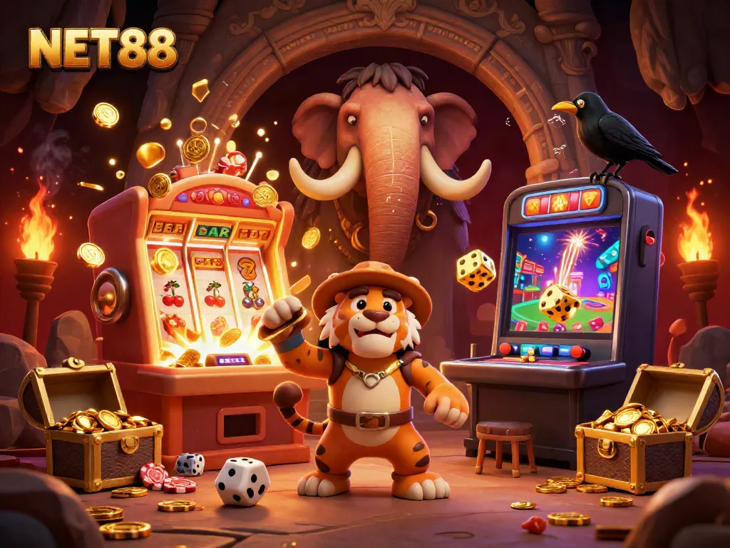 Experience the fun of winning big at NET88 with slot machines, dice, and golden treasures