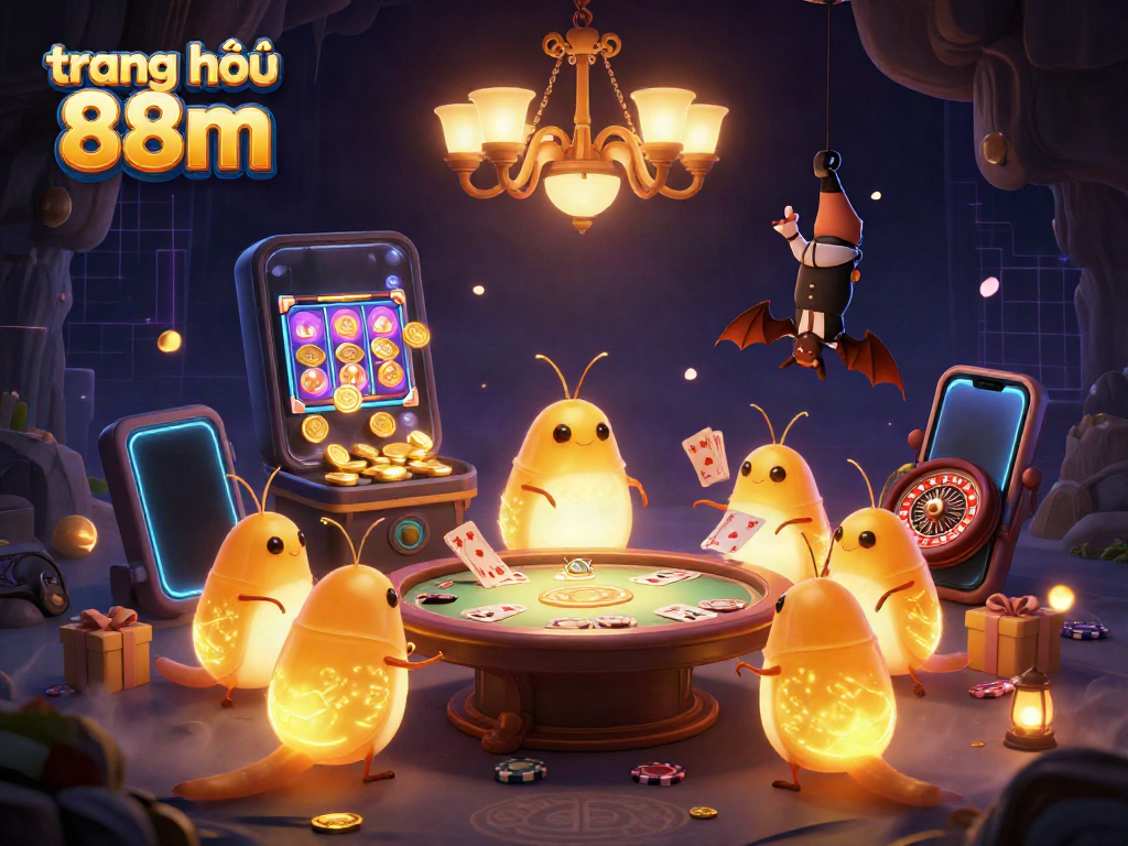 Engage in thrilling fun at trang chủ 88m with glowworms lighting up the cave casino, showcasing slot games and vibrant casino elements.