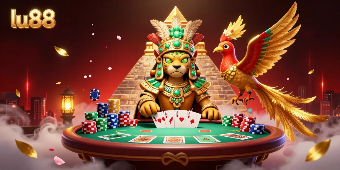 Experience the excitement of lu88 with a vibrant scene featuring a Mayan jaguar priest and rich game elements.