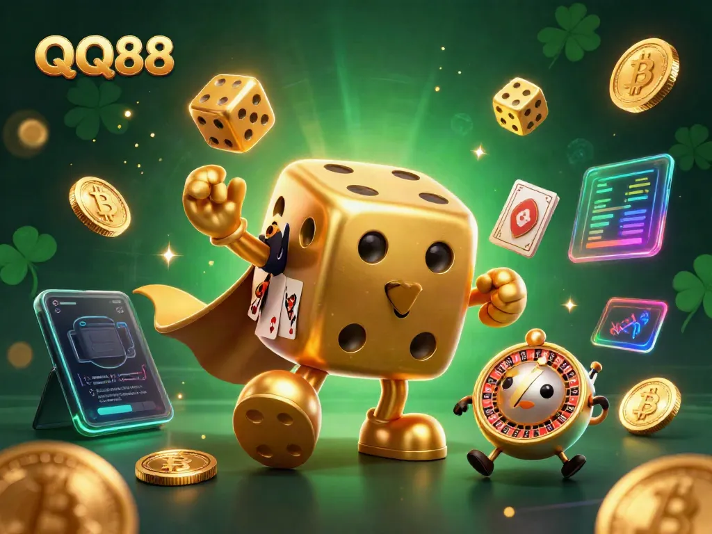 Engage in exciting experiences at QQ88 with golden dice and vibrant casino elements.