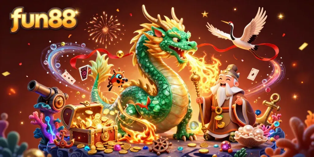 Win big with fun88 as a majestic jade dragon and wise turtle sage ignite your gaming journey.