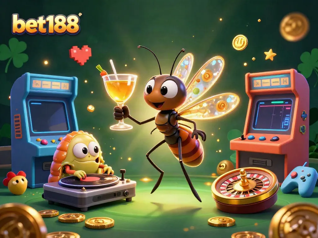 Experience the thrill at bet188 with a lively casino scene featuring unique characters.