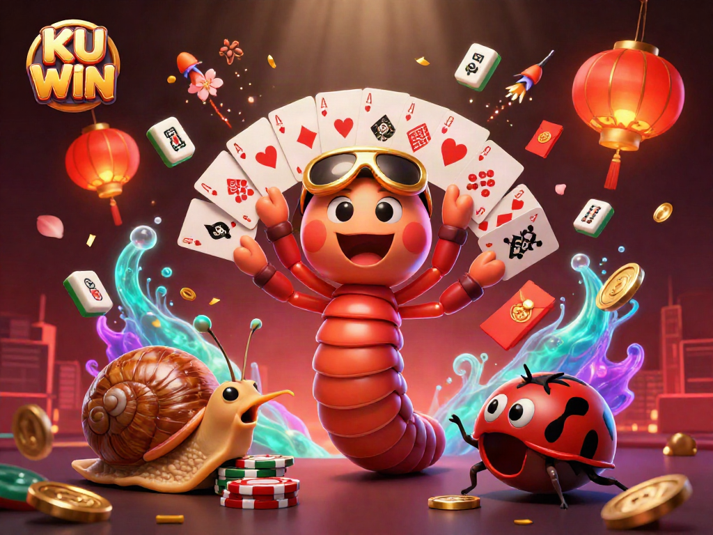 Experience the thrill of KU WIN with an exciting casino scene featuring dynamic characters and vibrant elements.