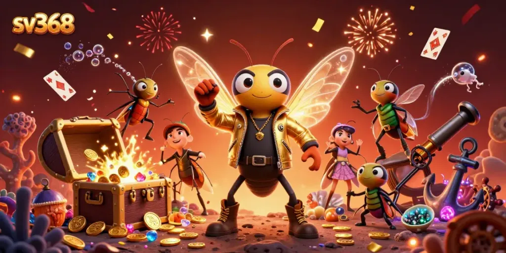 Engage with sv368: a buzzing rock star cicada and friends celebrate online gaming success