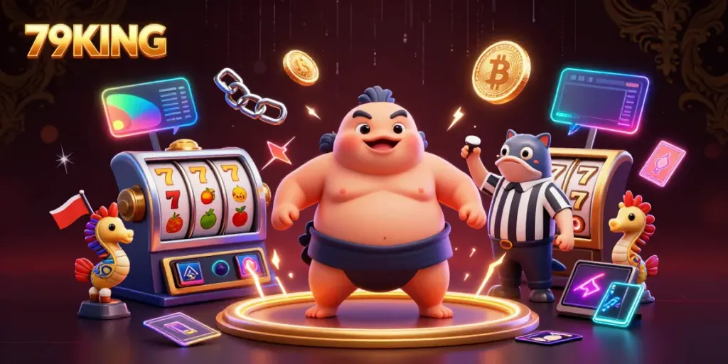 Experience the excitement of 79KING in this vibrant underwater casino scene with fugu and seahorses.