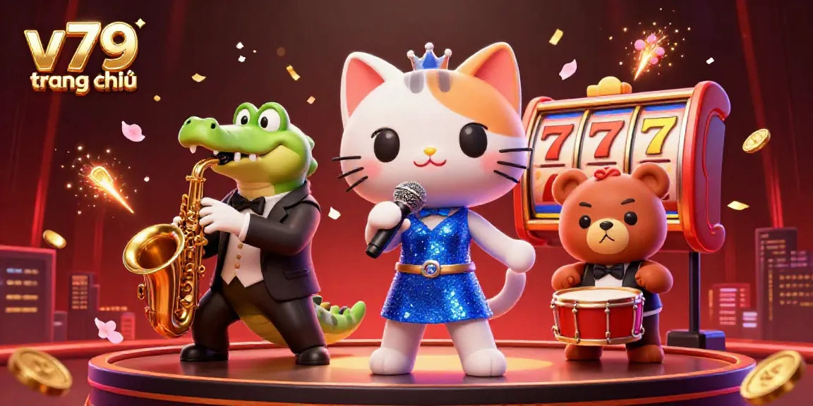 Experience the exciting atmosphere of the casino with v79 trang chủ showcasing vibrant gaming elements and 3D animated characters.