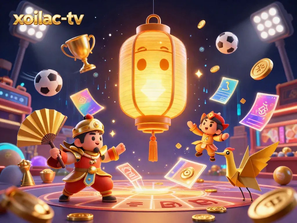 Engage with the vibrant energy of xoilac-tv as the lantern spirit illuminates a dynamic casino scene with sports elements.