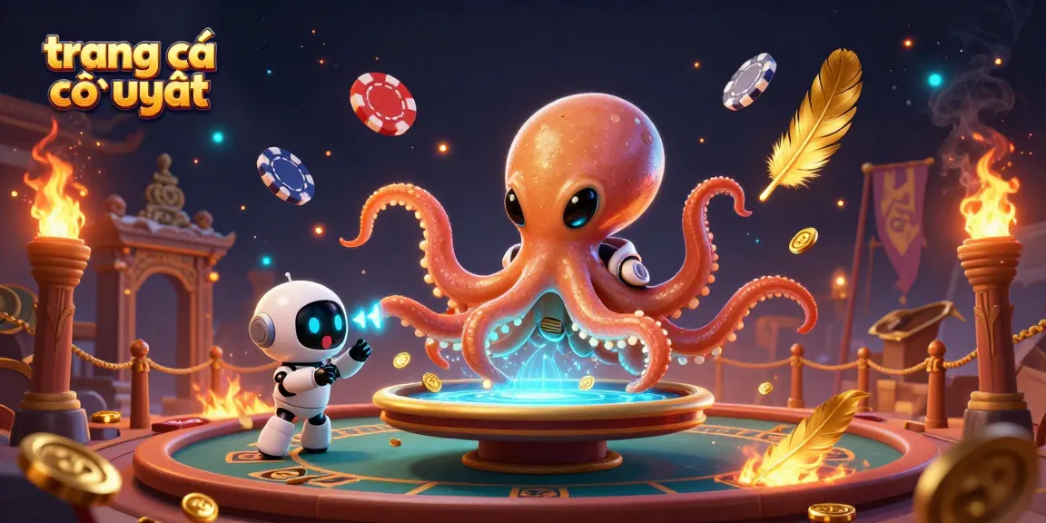 Experience the excitement of reputable sportsbooks with this stunning "trang cá cược uy tín" 3D illustration featuring an octopus dealer and poker elements.