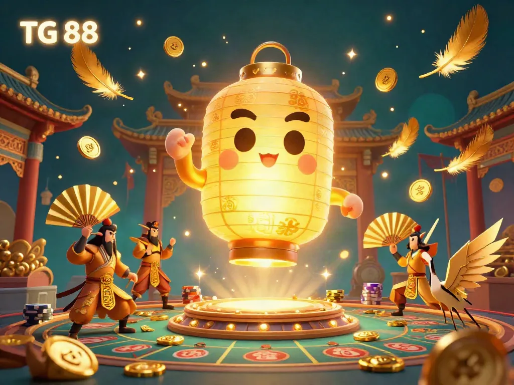 Experience the vibrant world of TG 88 casino, where a glowing lantern spirit guides players through a magical gaming atmosphere.