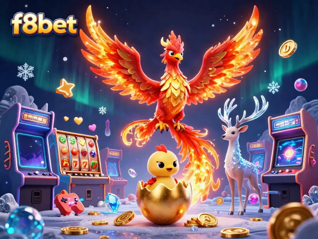 Engage with f8bet’s vibrant gaming experience featuring a phoenix and enchanting casino elements.