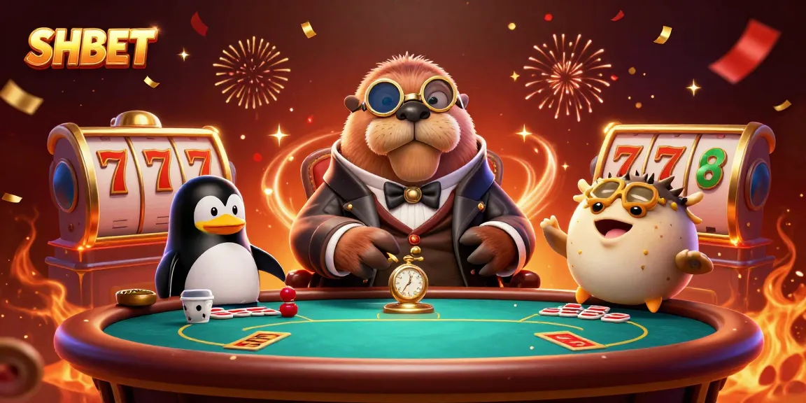 Engage in thrilling gameplay at SHBET with vibrant characters, slot elements, and a festive atmosphere