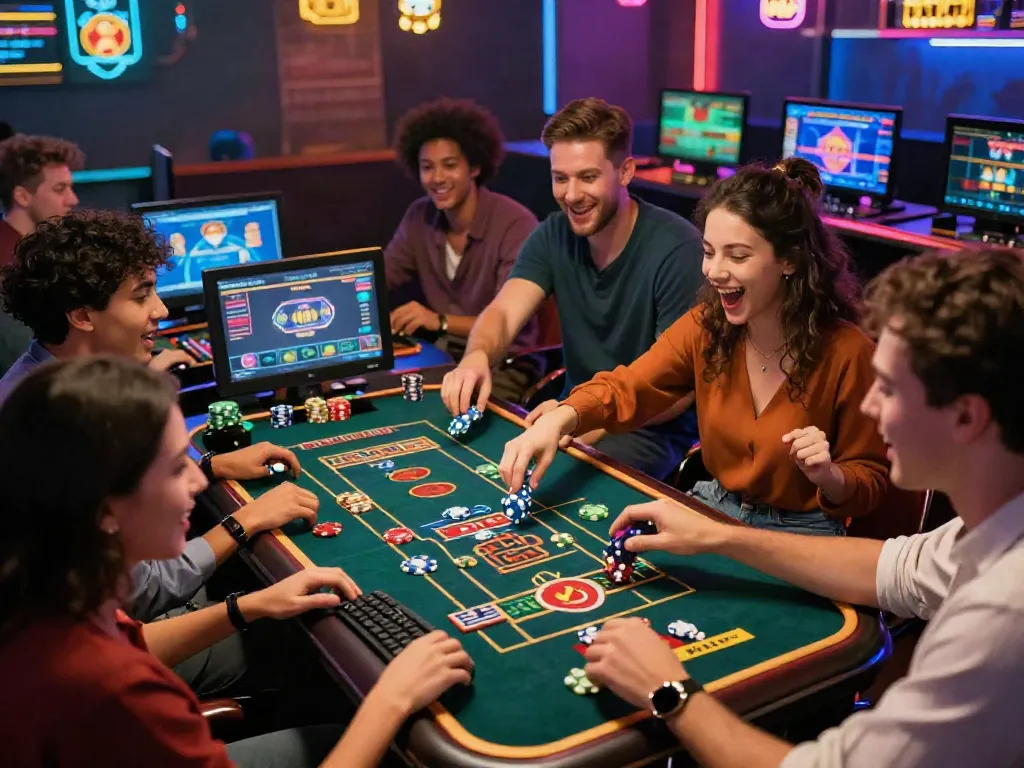 Group enjoying Casino Gratuit sans depot games on a computer