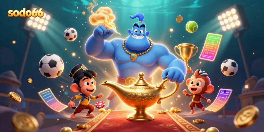 Engage with SODO66's thrilling gaming experience amidst dynamic sports elements and magical characters.