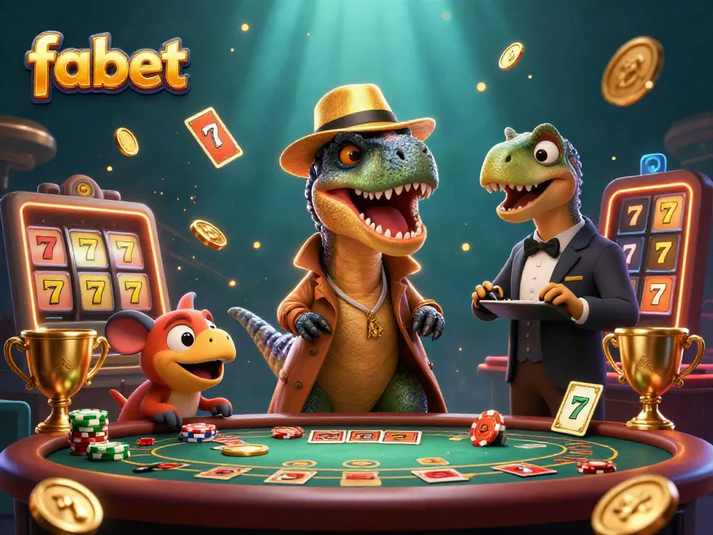 Experience the thrill of gambling with fabet in this captivating 3D illustration featuring vibrant characters and casino elements.