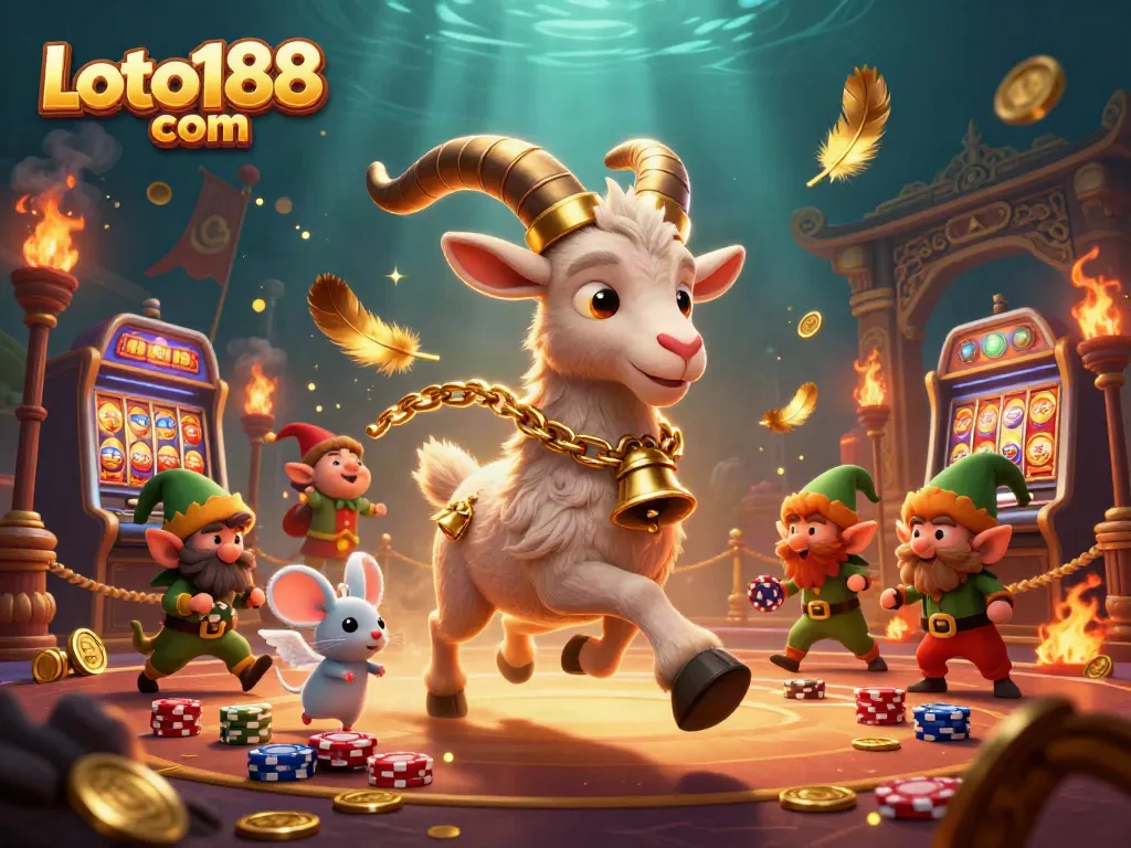 Join the excitement at Loto188 com casino, featuring vibrant slot machines and whimsical characters in action.
