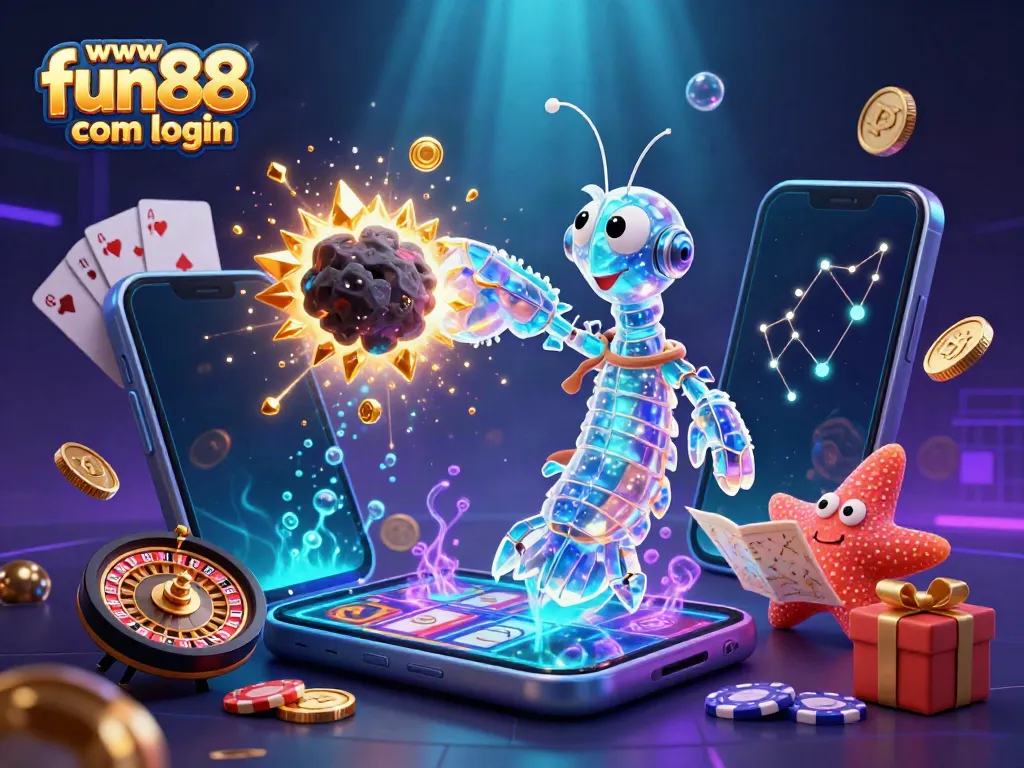 Engage with the thrilling excitement of www fun88 com login illustrated with a dynamic scene of galactic characters amidst vibrant casino elements.