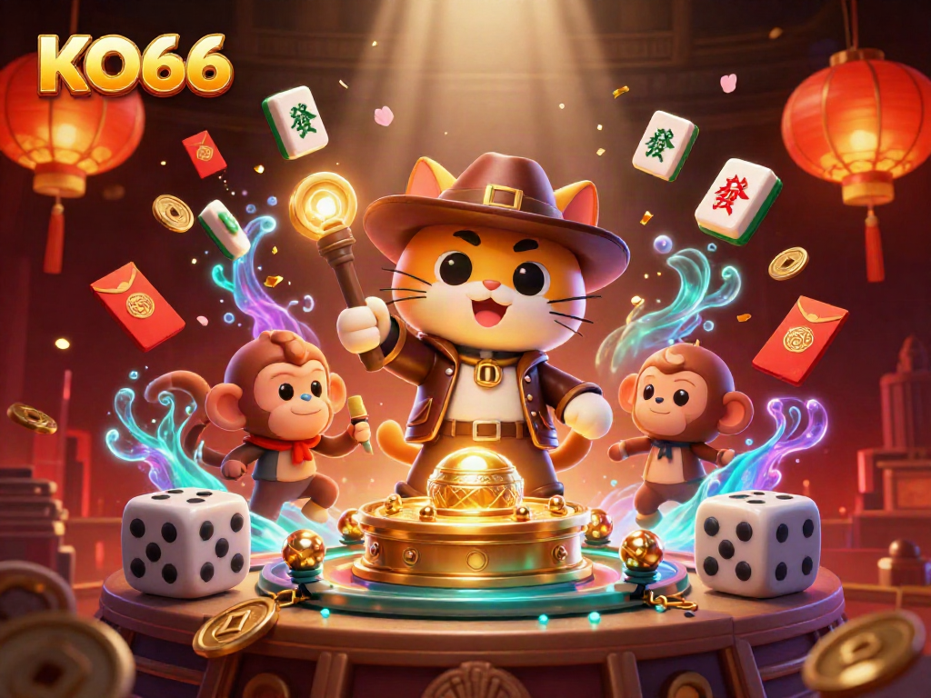 Engage with KO66’s thrilling adventure in a colorful casino artifact treasure hunt scene.
