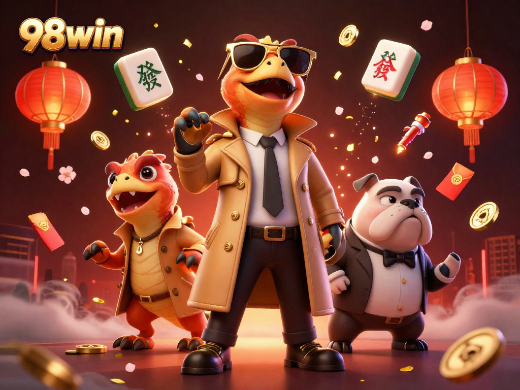 Experience the excitement of 98win with cartoon raptors amusingly trying to enter a VIP casino lounge.