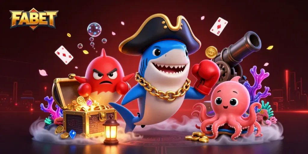 FABET showcases a vibrant 3D casino illustration with dynamic gaming elements, enticing players with rich detail.